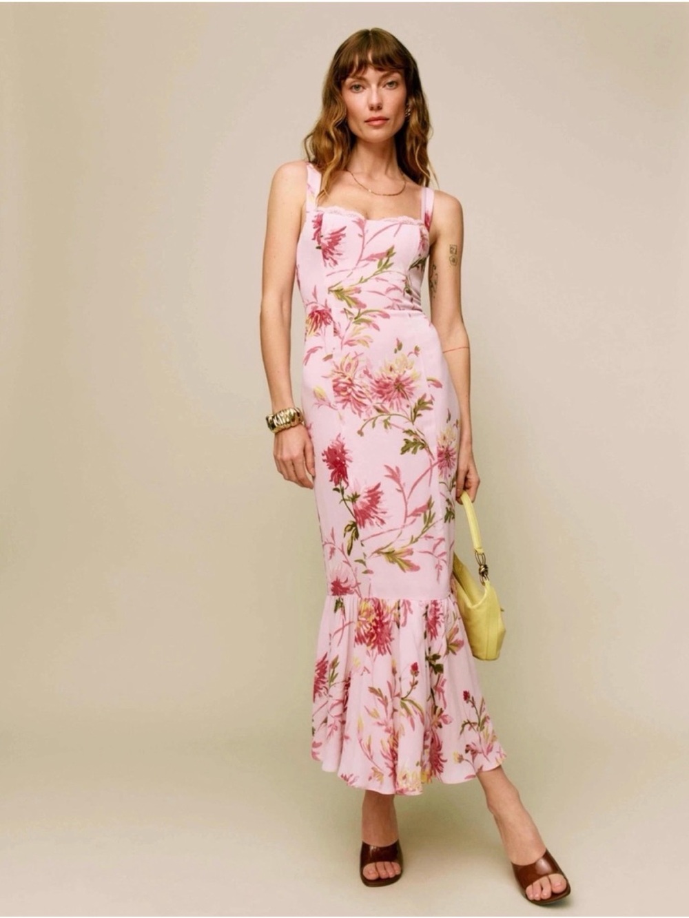 Reformation Irisa Pink Floral Maxi Dress with Ruffled Hem 6